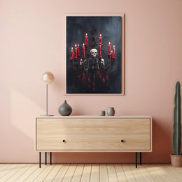 Gothic Chandelier With Skulls Poster