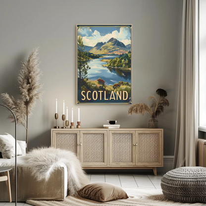 Scotland Highland Lake and Mountain Travel Poster
