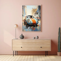 Vintage Racing Cars in Urban Setting Sports Poster