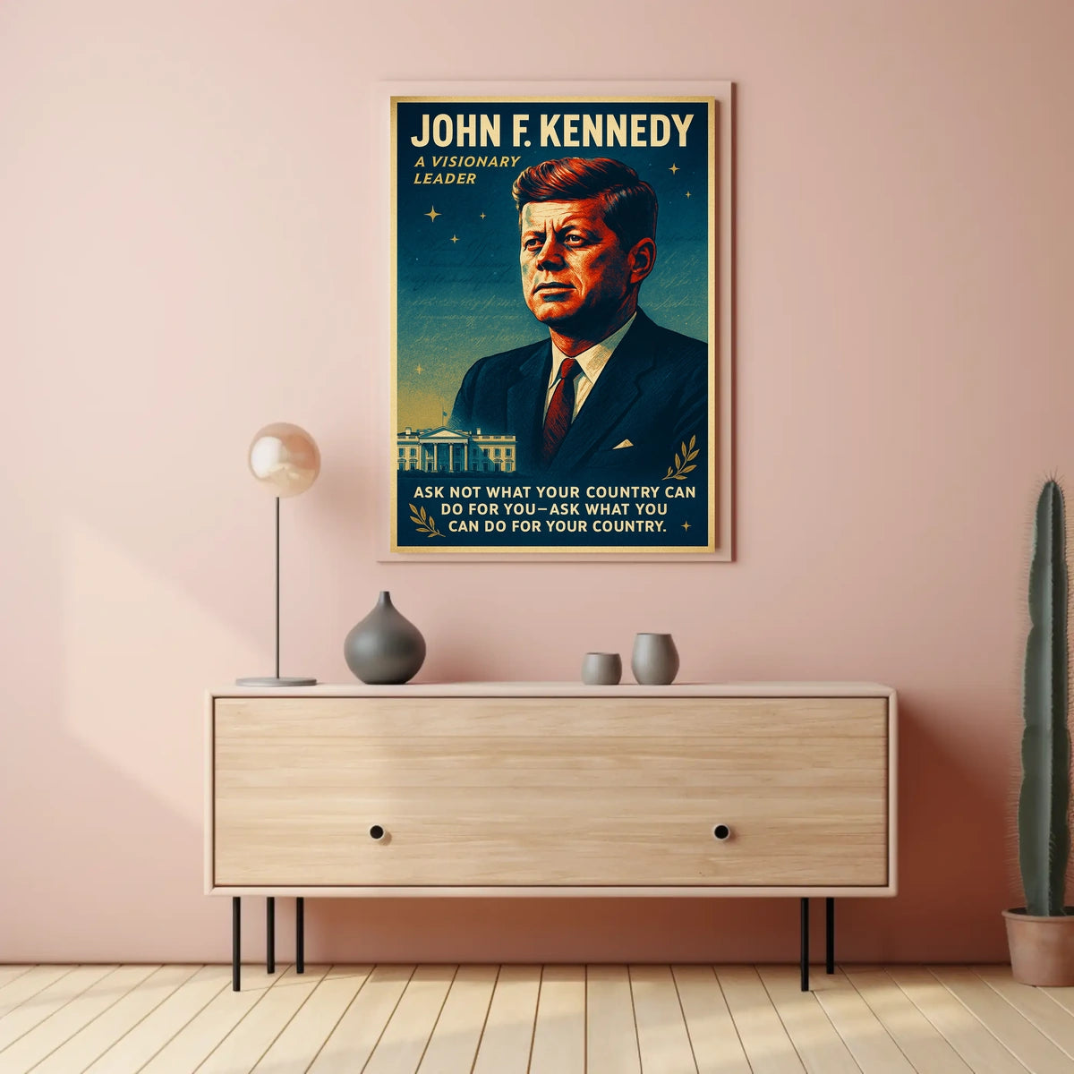JFK Patriotic Retro Poster with Inspirational Quote