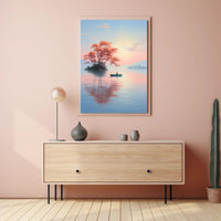 Serene Lake Rowing Scene: Abstract, Artistic, or Pop Culture Poster