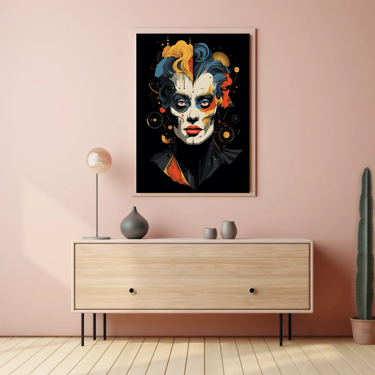 Abstract Artistic Poster with Geometric Shapes and Bold Colors