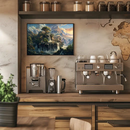 Majestic Mountain Landscape with Waterfalls Poster