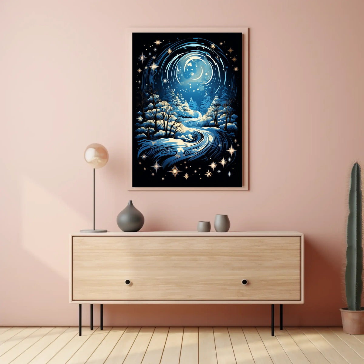 Whimsical Winter Night Fantasy Landscape Art Poster