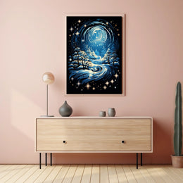 Whimsical Winter Night Fantasy Landscape Art Poster