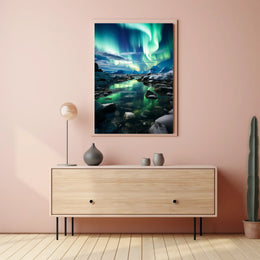 Aurora Borealis Over Icy Landscape Poster