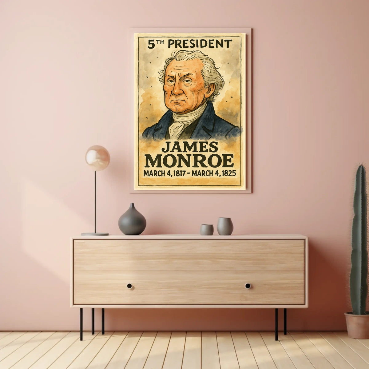 James Monroe 5th President of the United States Exaggerated Cartoon Sketch Poster