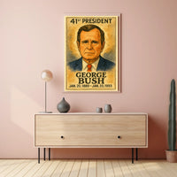 George H. W. Bush 41st President of the United States Exaggerated Cartoon Sketch Poster