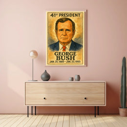 George H. W. Bush 41st President of the United States Exaggerated Cartoon Sketch Poster
