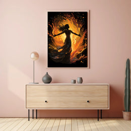 Fiery Empowerment: Abstract Woman in Flames Poster