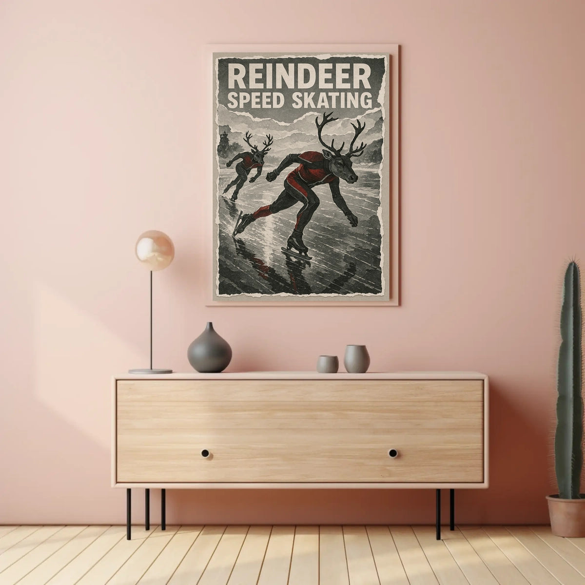 Reindeer Speed Skating: Whimsical Fantasy Sports Poster