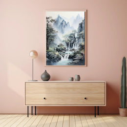 Tranquil East Asian Landscape Waterfall Scenic Poster