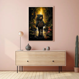 Charming Bear Cub Adventure in a Whimsical Forest Poster