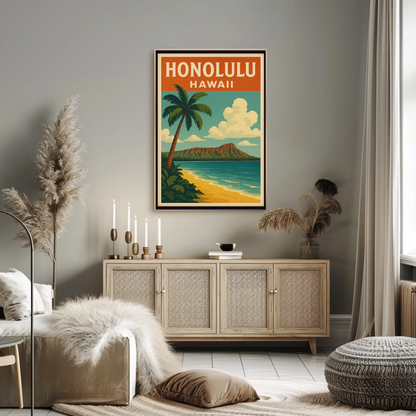 Honolulu Hawaii Diamond Head Beach View Poster