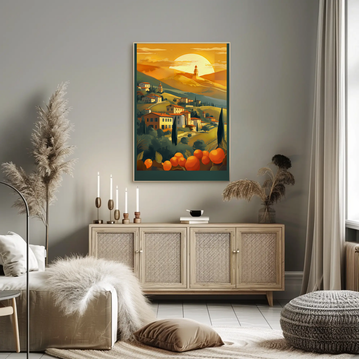 Tuscan Sunset Over Rolling Hillside Travel Poster