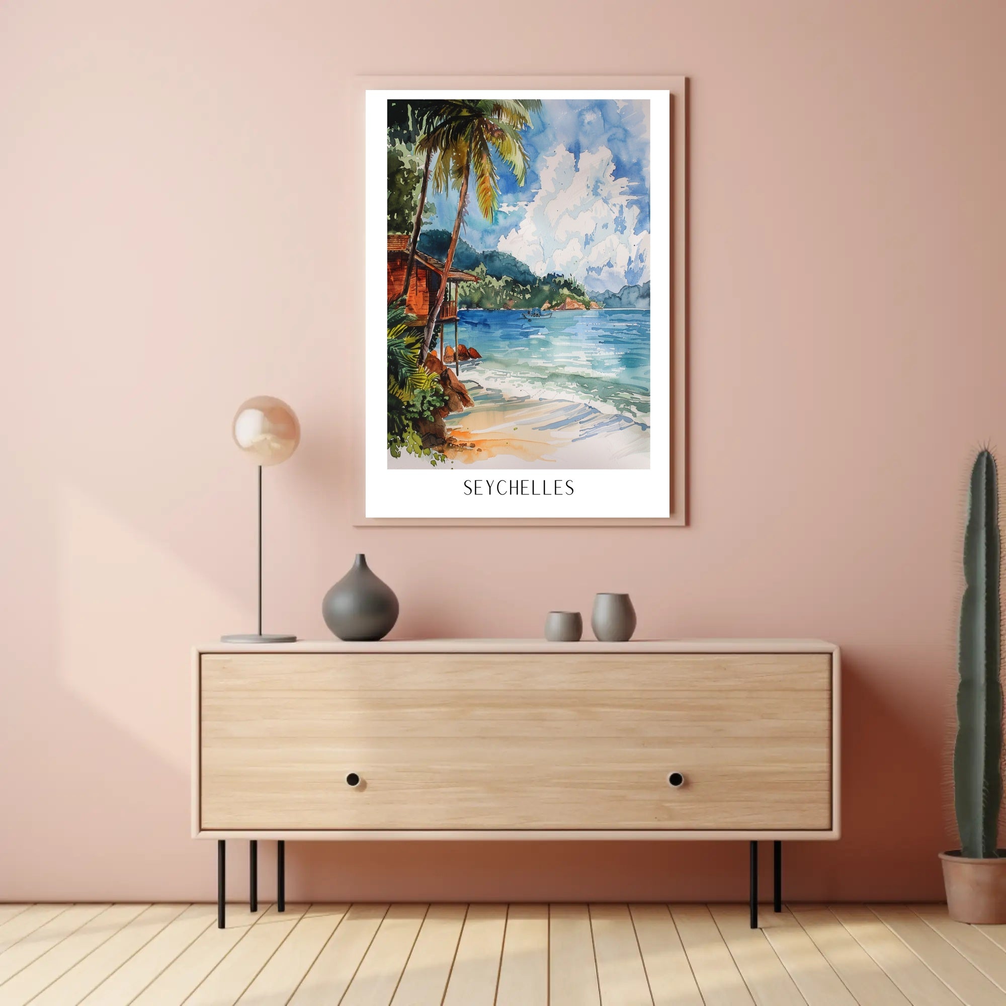 Serene Seychelles Beach Scene Travel Poster PosterGoat
