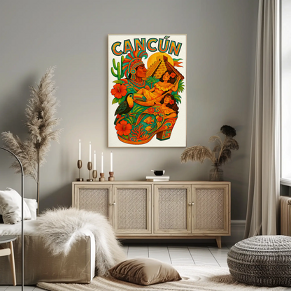 Colorful Cancun Mexico Ancient Culture Travel Poster