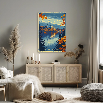 Autumn Lake Bled Slovenia Travel Poster