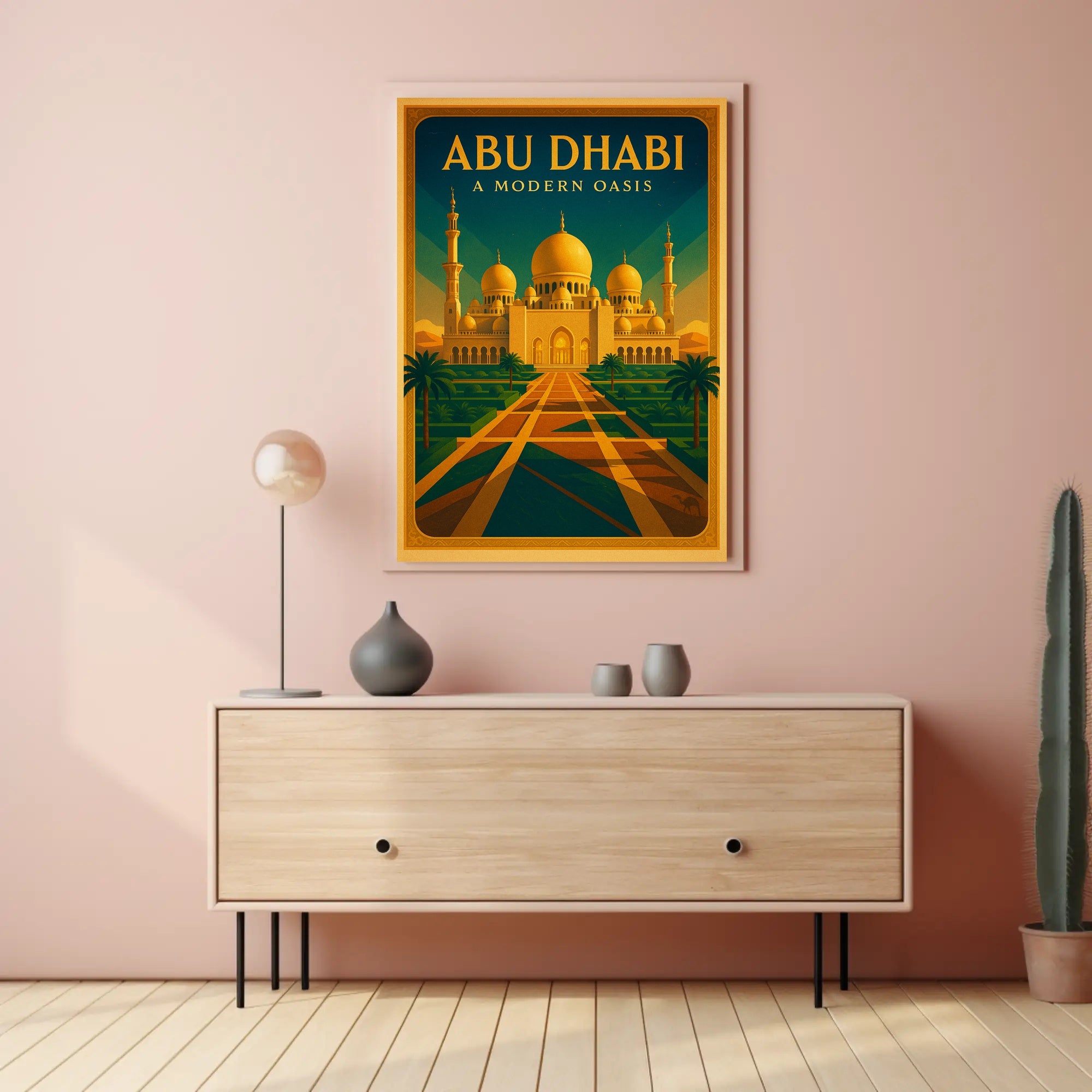 Abu Dhabi Oasis Elegance Vintage Travel Poster
