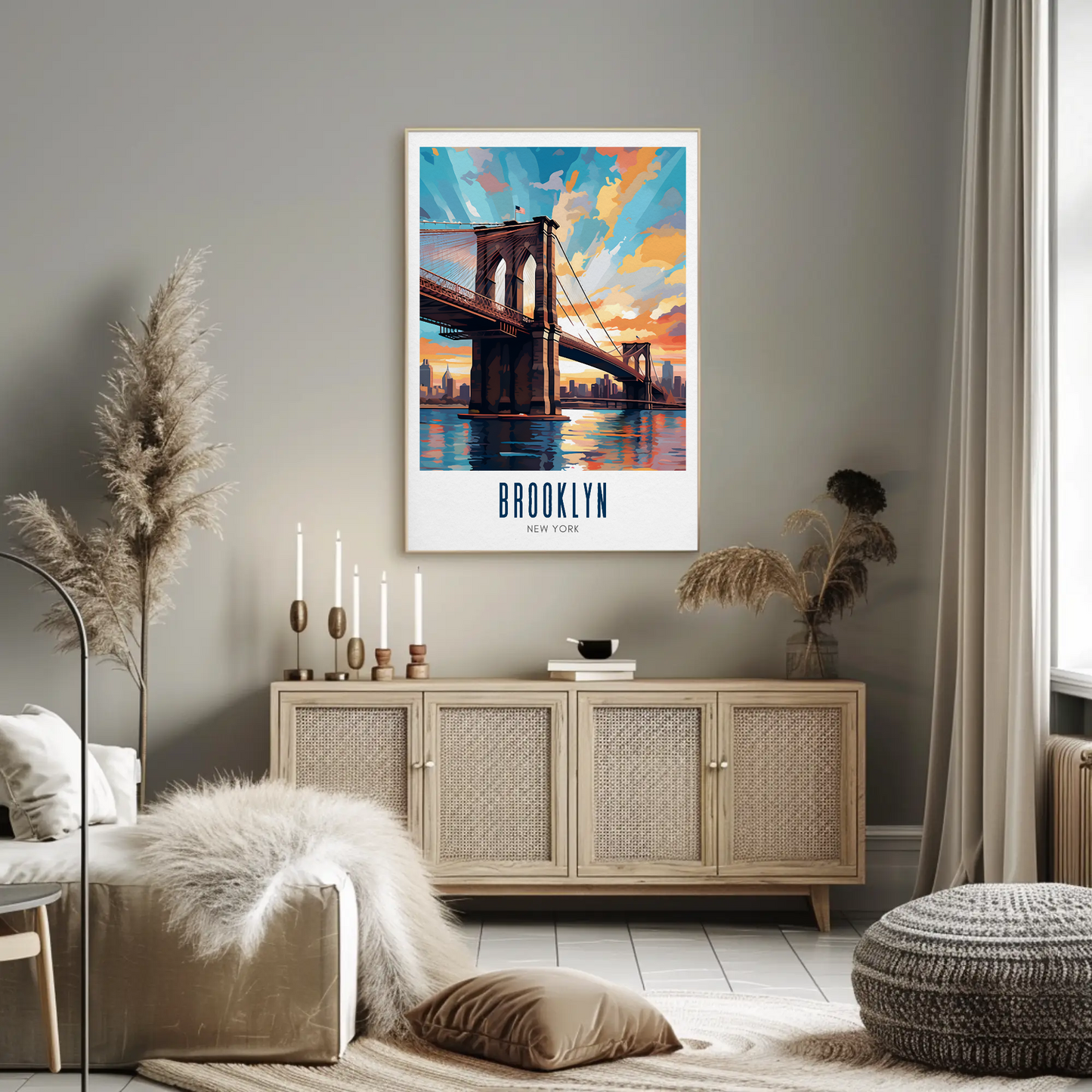 Brooklyn Bridge New York City Travel Sunset Poster