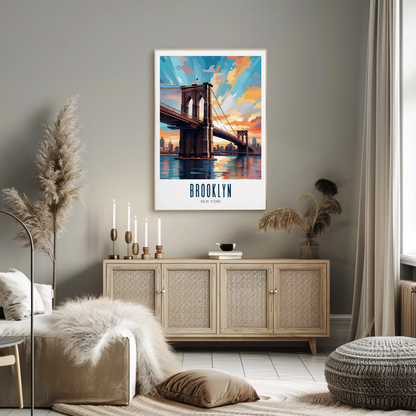 Brooklyn Bridge New York City Travel Sunset Poster