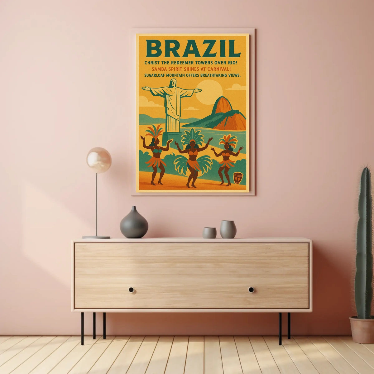 Brazil Vintage Travel Poster: Carnival & Christ the Redeemer
