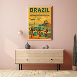Brazil Vintage Travel Poster: Carnival & Christ the Redeemer