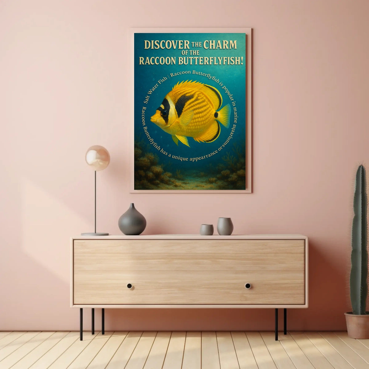 Raccoon Butterflyfish Underwater Artistic Vintage Poster