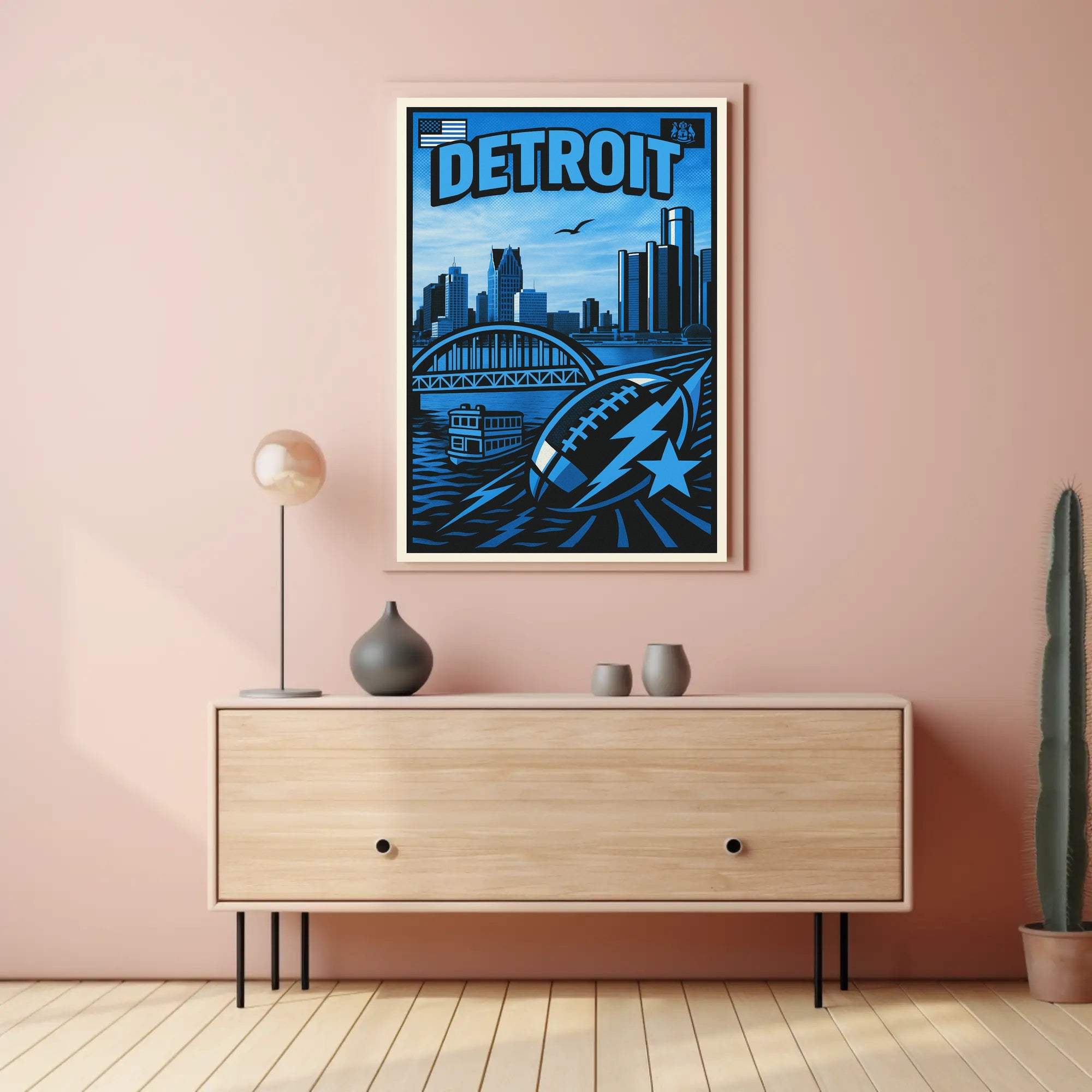 Detroit Skyline and Sports Poster PosterGoat