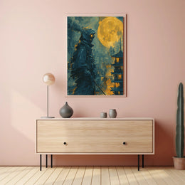 Futuristic Samurai Under A Full Moon Poster PosterGoat