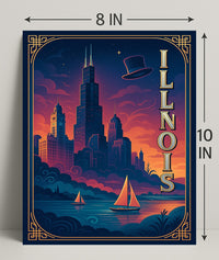 Chicago Cityscape Vintage Art Deco Travel Poster