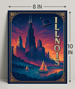 Chicago Cityscape Vintage Art Deco Travel Poster