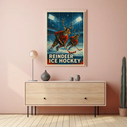 Reindeer Ice Hockey Poster for Holiday Fun Sports Enthusiasts