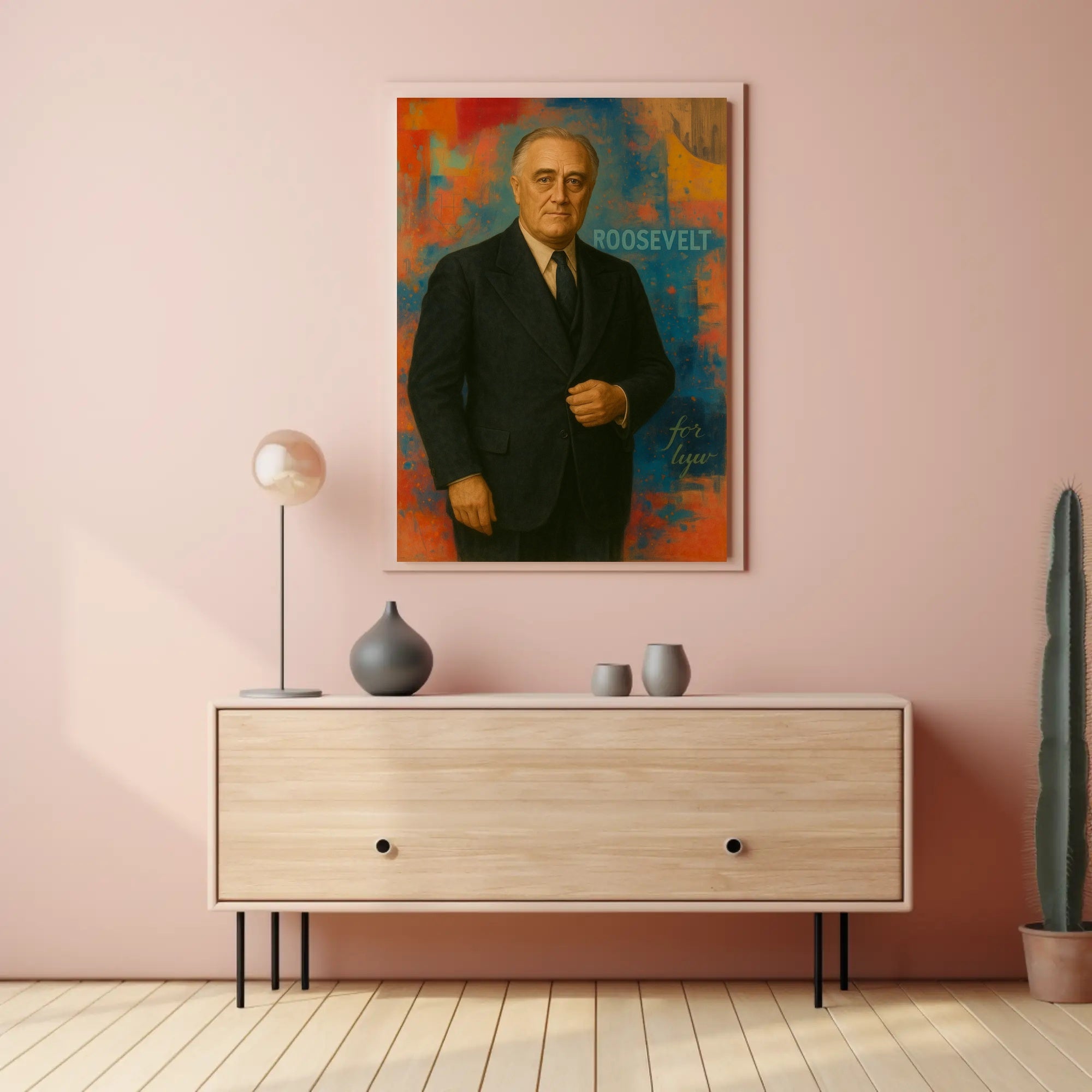 Roosevelt Portrait on Abstract Background: Historical or Presidential Poster
