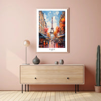 Eiffel Tower Paris Street Scene Romantic Urban Cityscape Poster PosterGoat