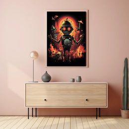 Robo Rock Revolution Poster Cyberpunk Synthesis Wall Art