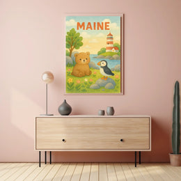 Maine Wildlife and Lighthouse Poster