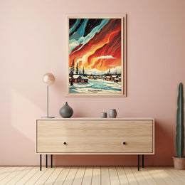 Yellowknife Northern Lights Vintage Travel Poster
