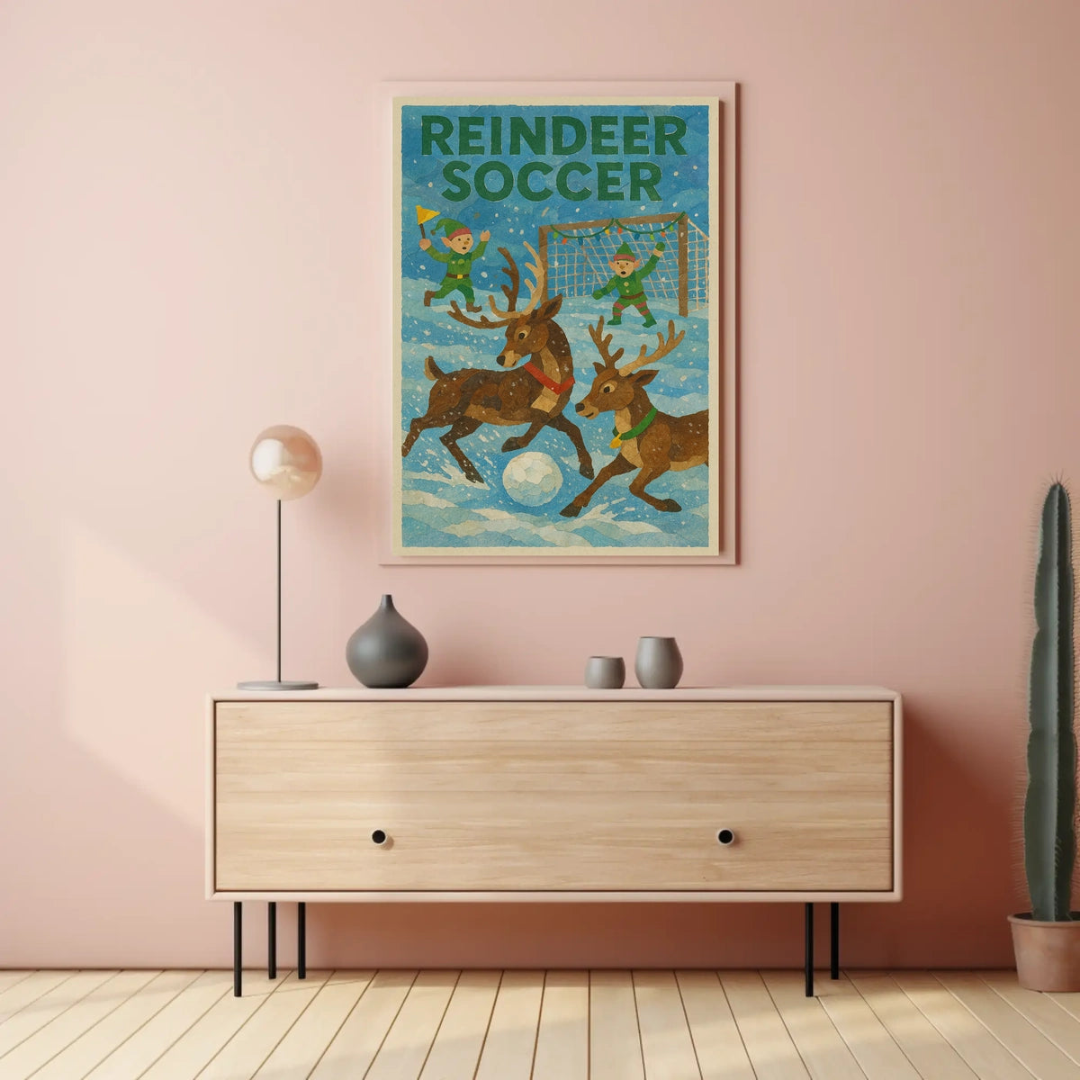 Reindeer Soccer Festive Fantasy Art Poster