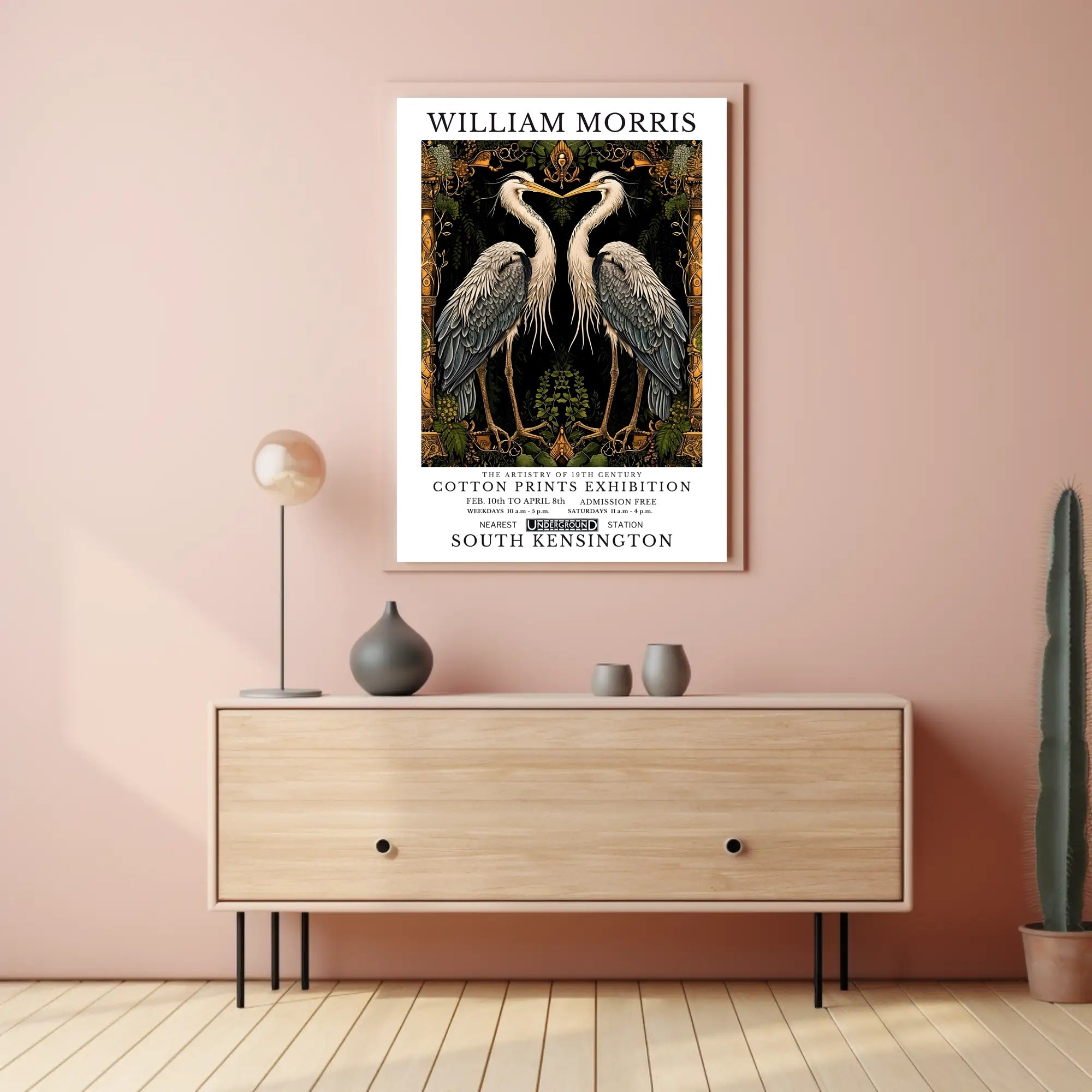 Elegant Herons Morris-Inspired Vintage Artistic Poster