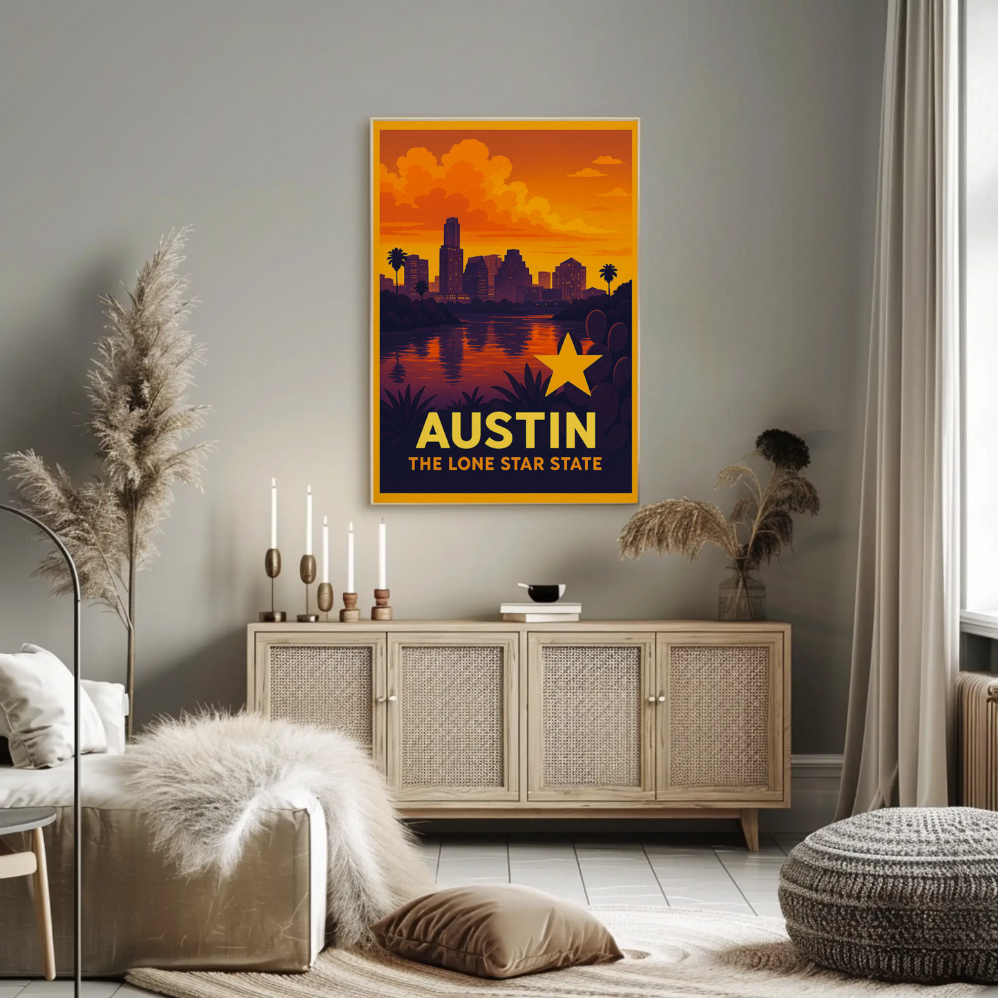 Austin Texas Sunset Skyline Lone Star Travel Poster