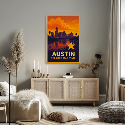 Austin Texas Sunset Skyline Lone Star Travel Poster