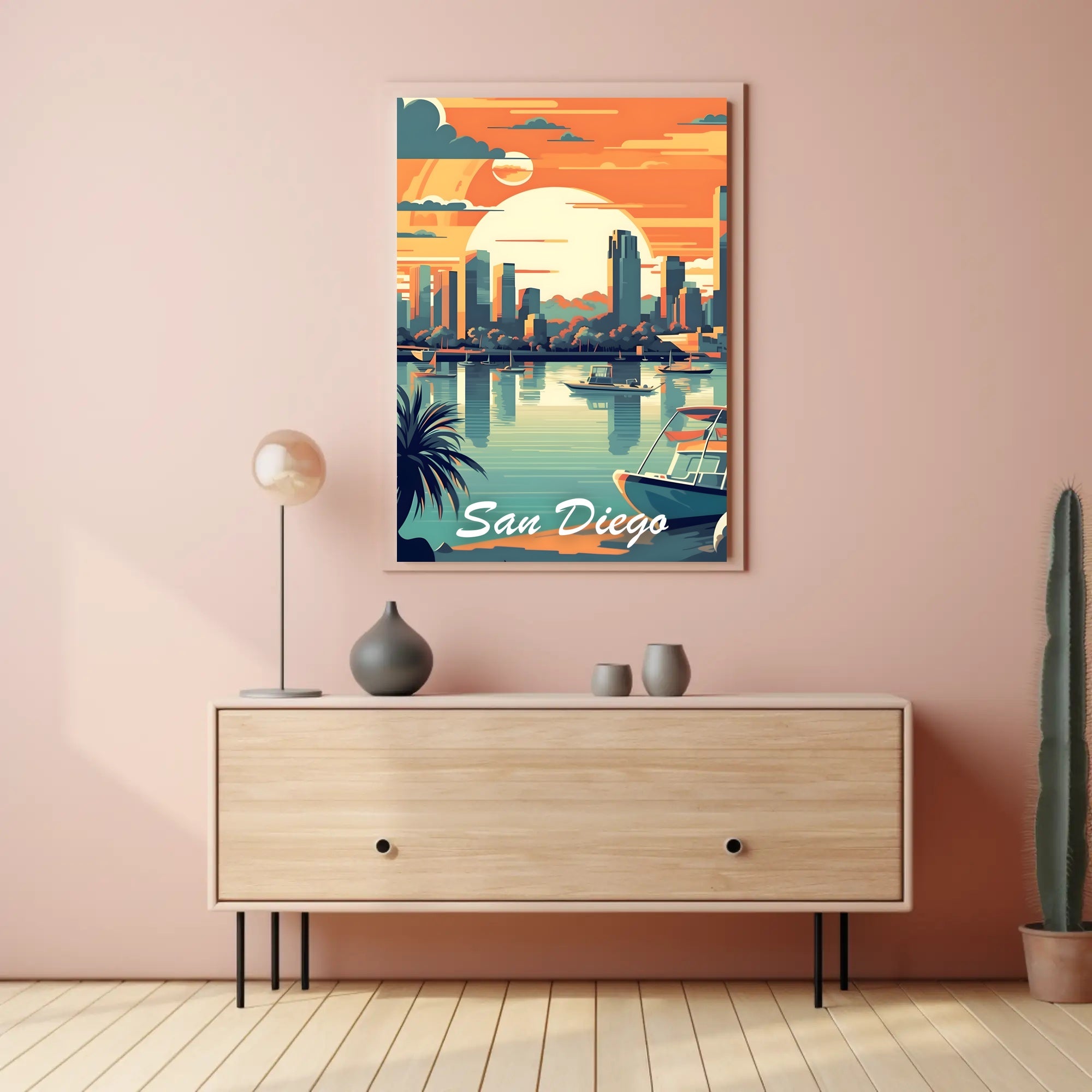 San Diego Skyline Sunset Travel Poster