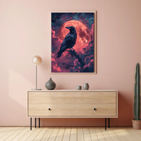 Mystical Raven Under Blood Moon Art Print Poster PosterGoat