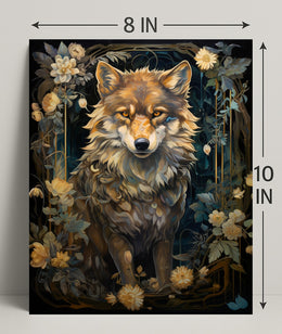 Majestic Wolf In Floral Frame Poster PosterGoat