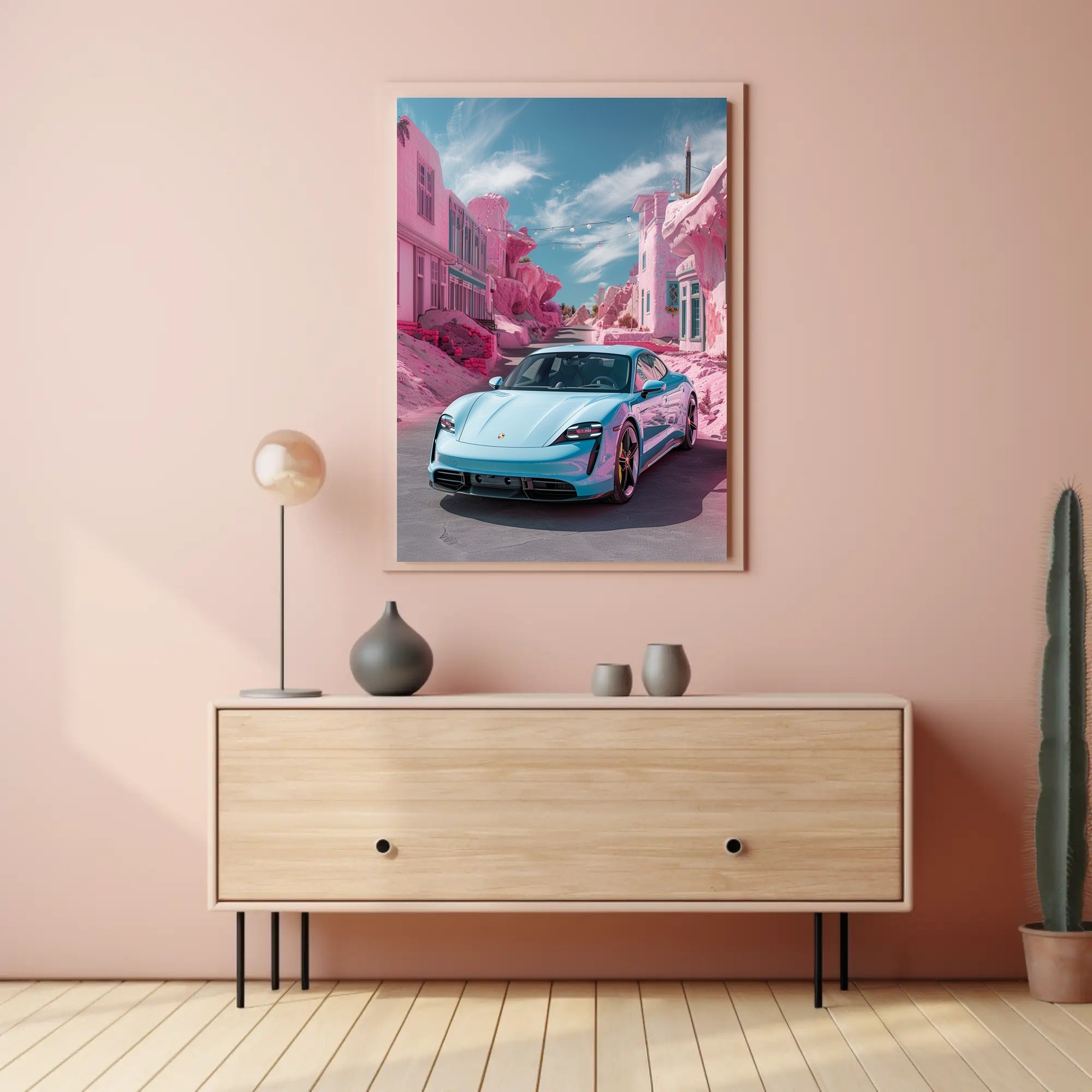 Futuristic Drive in a Surreal Landscape Poster PosterGoat