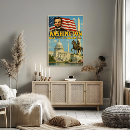 Washington DC Lincoln Capitol Monument Travel Poster