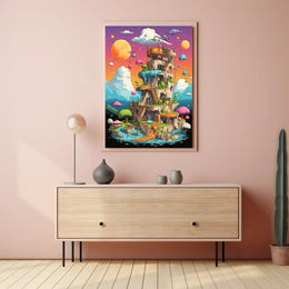 Whimsical Tower in Dreamland Futuristic Sci-Fi Poster