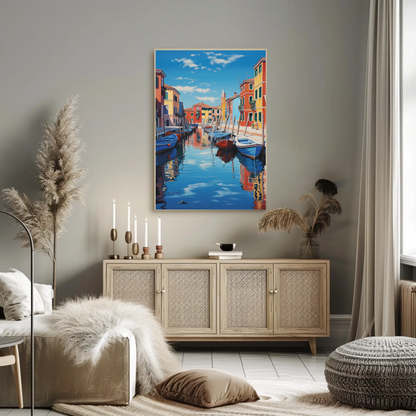 Venetian Canal Boats Italy Colorful Reflections Travel Poster