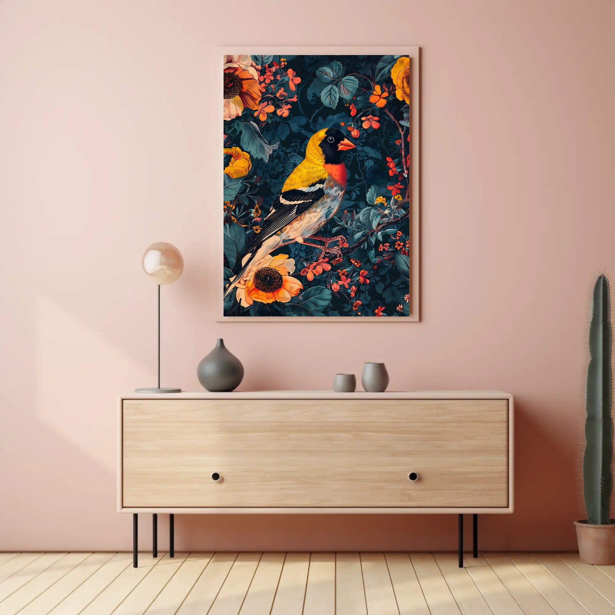 Vibrant Nature Wall Art Print with Bird Design